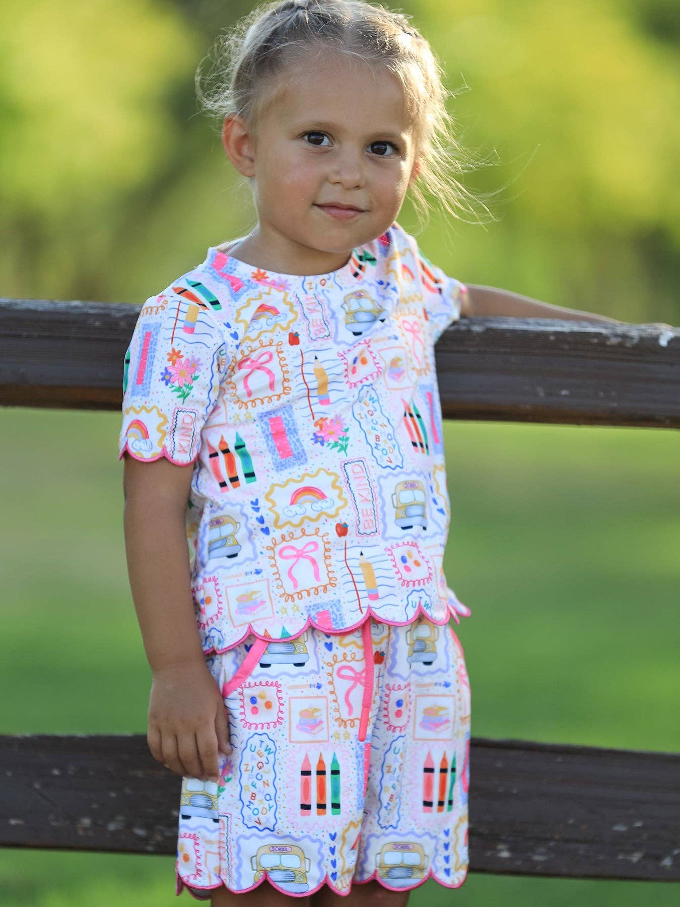 Girls Back to School Print Short Set