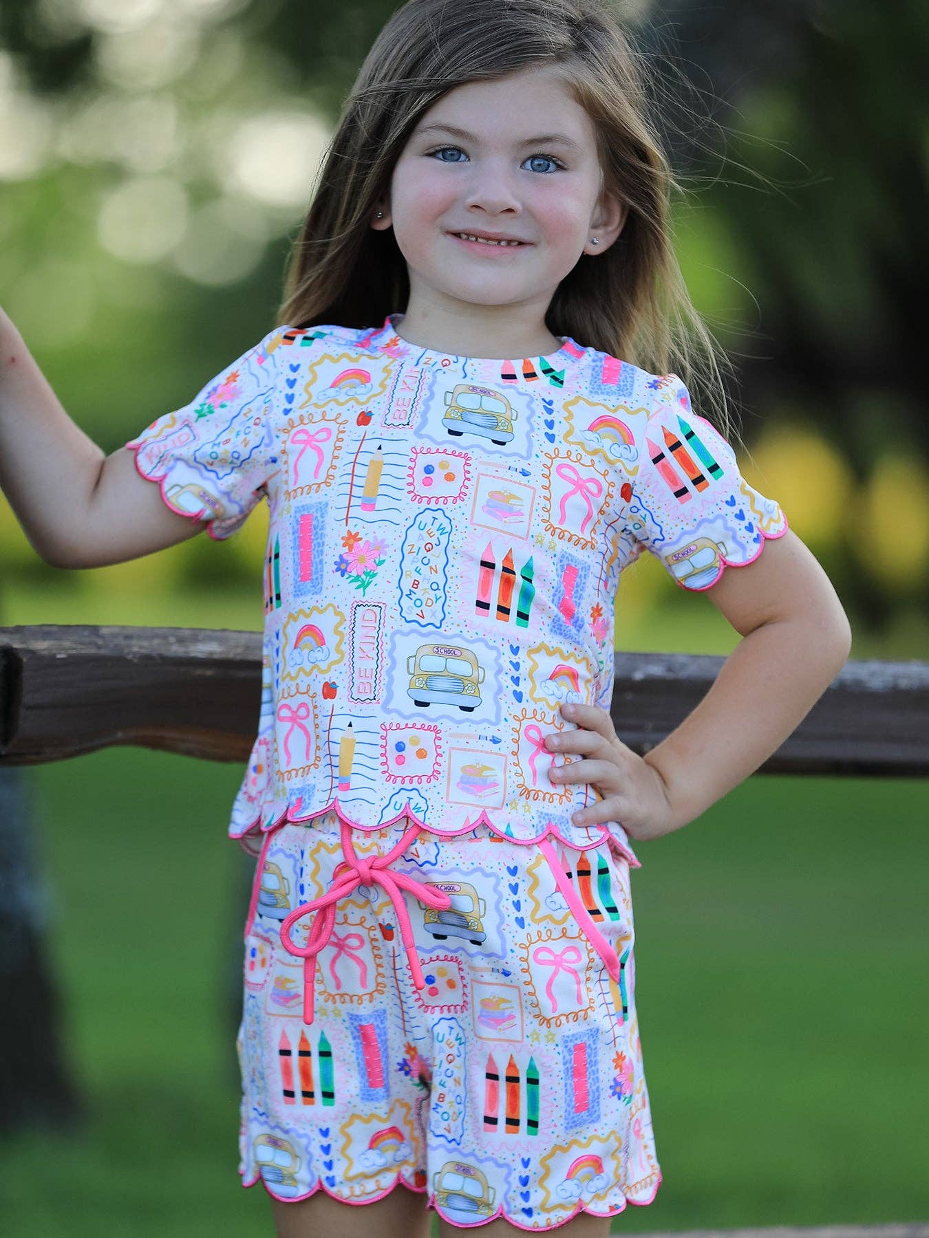 Girls Back to School Print Short Set