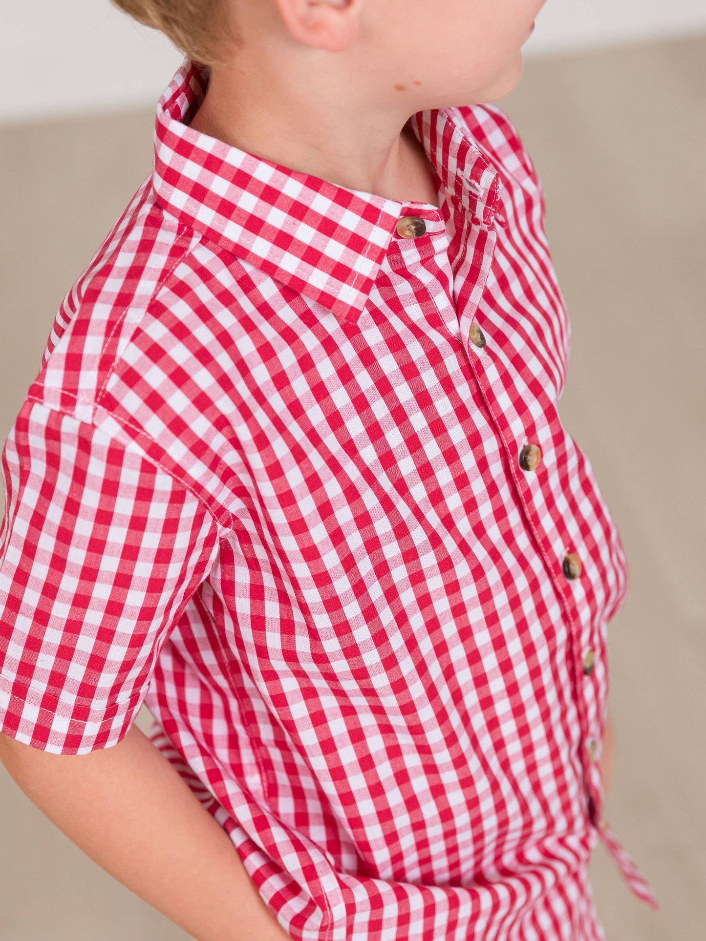 Boys Classic Red Gingham Short Sleeve Button Down Shirt