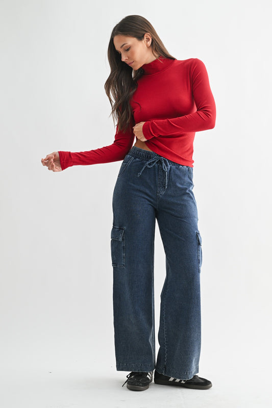 Micro Ribbed Long Sleeve Turtleneck - Garnet Red