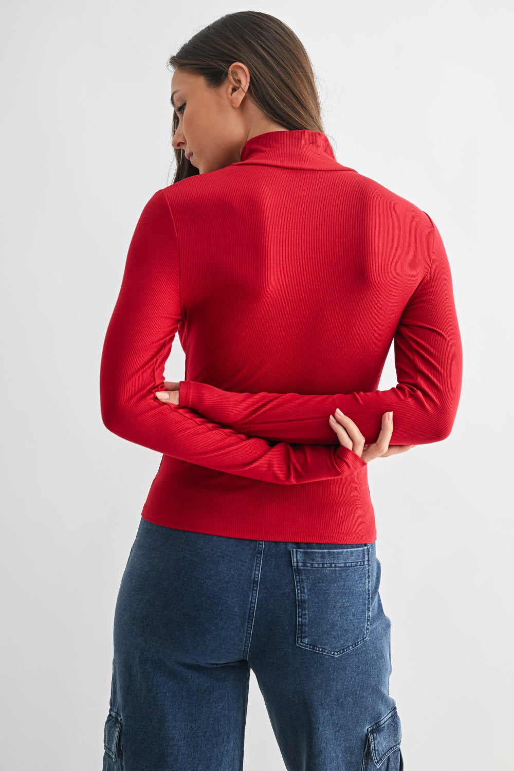 Micro Ribbed Long Sleeve Turtleneck - Garnet Red