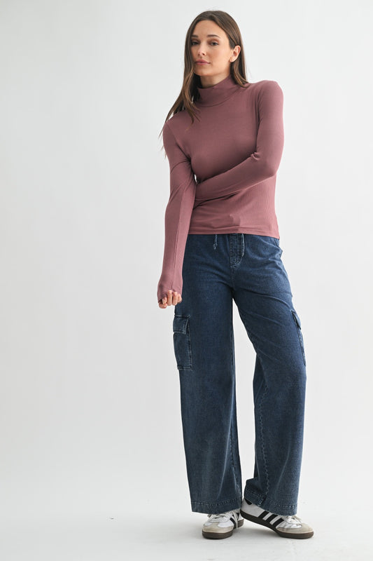 Micro Ribbed Long Sleeve Turtleneck - Rose Taupe