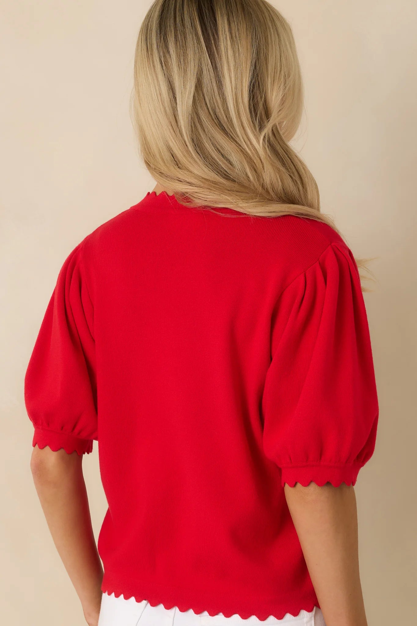 Red Button Up Scalloped Top